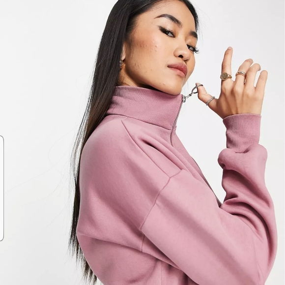 ASOS DESIGN brushed fleece half zip sweatpants jumpsuit in dusky rose - Picture 2 of 3